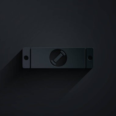 Kağıt kesiği Yapılandırma balon düzeyi simgesi siyah arkaplanda izole edildi. Supaslar, ölçüm aletleri, ölçüm aletleri. Kağıt sanatı tarzı. Vektör İllüstrasyonu