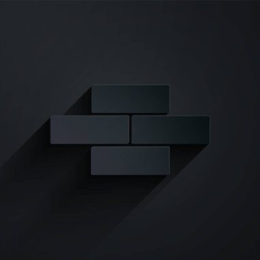 Kağıt kesiği Tuğla simgesi siyah arkaplanda izole edildi. Kağıt sanatı tarzı. Vektör İllüstrasyonu