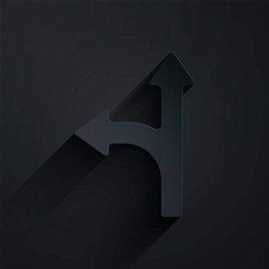 Kağıt kesiği trafik levhası. Siyah arkaplanda sinyal simgesi izole edildi. İşaretçi sembolü. İzole sokak bilgi levhası. Yön tabelası. Kağıt sanatı tarzı. Vektör İllüstrasyonu