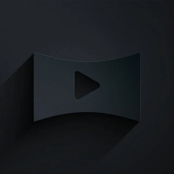 Paper Cut Icône Vidéo Lecture Ligne Isolée Sur Fond Noir — Image vectorielle