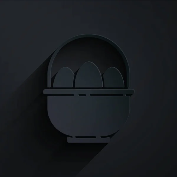 Бумага Вырезать Корзина Иконкой Пасхальные Яйца Изолированы Черном Фоне Счастливой — стоковый вектор
