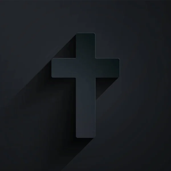 Icône Croix Chrétienne Coupée Papier Isolée Sur Fond Noir Croix — Image vectorielle