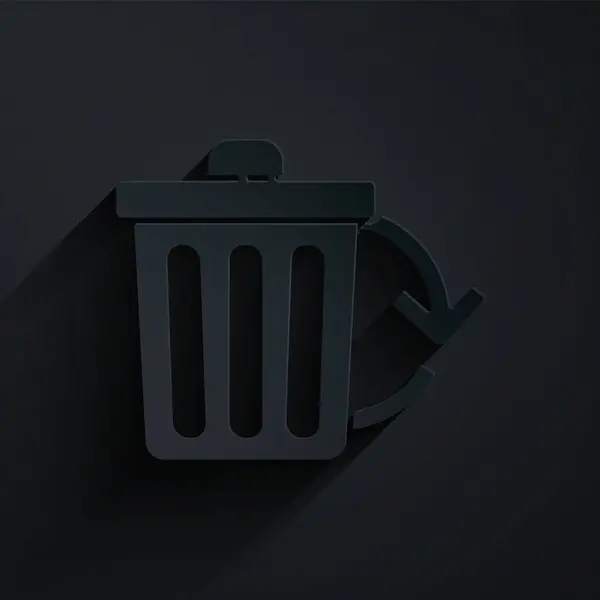 Paper Cut Recycle Bin Dengan Recycle Symbol Icon Isolated Black - Stok Vektor