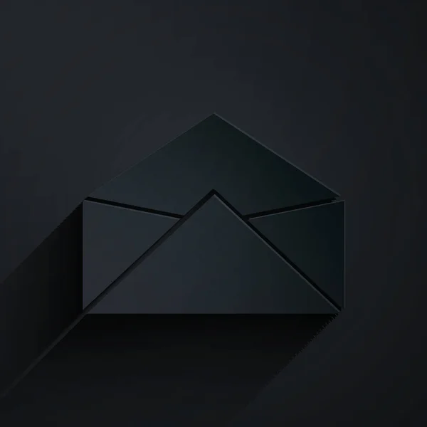 纸切割信封图标孤立在黑色背景 电子邮件信件符号 造纸艺术风格 病媒图解 — 图库矢量图片