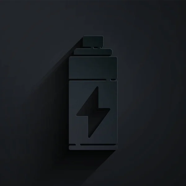 纸切电池图标孤立在黑色背景 闪电的象征 造纸艺术风格 病媒图解 — 图库矢量图片