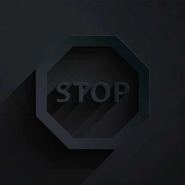 Carta Tagliata Icona Stop Segno Isolato Sfondo Nero Simbolo Stop — Vettoriale Stock