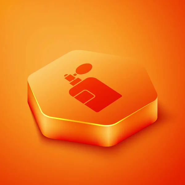Isometric Perfume Icon Isolated Orange Background Orange Hexagon Button Vector — Stock Vector