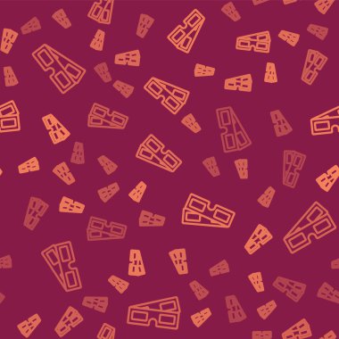 Kahverengi çizgi 3 boyutlu sinema gözlüğü ikonu kırmızı arka planda izole edilmiş kusursuz desen. Vektör İllüstrasyonu