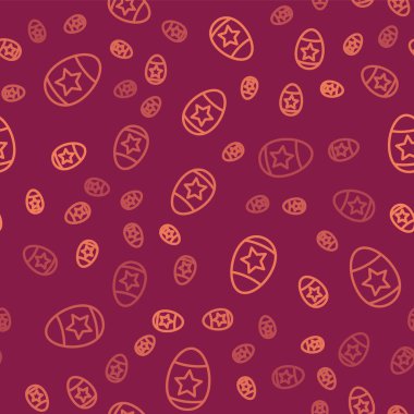 Kahverengi çizgi Paskalya yumurtası ikonu kırmızı arka planda izole edilmiş. Mutlu Paskalyalar. Vektör İllüstrasyonu