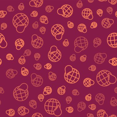 Kahverengi çizgi Dünya gezegeninin su damlası ikonu kırmızı arka planda izole edilmiş pürüzsüz desen. Su tasarrufu ve dünya çevre koruma. Vektör İllüstrasyonu