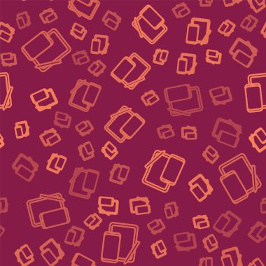 Kahverengi çizgi akıllı telefon, cep telefonu ve grafik tablet simgesi kırmızı arkaplanda izole edilmiş. Vektör İllüstrasyonu