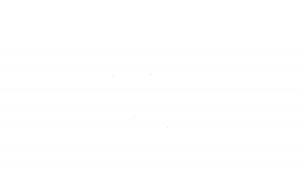Černá čára Rv Kempování přívěsu ikona izolované na bílém pozadí. Cestovní karavan, karavan, obytný karavan na cestu. Grafická animace pohybu videa 4K — Stock video