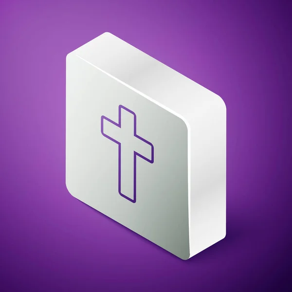 Isometric Line Christian Cross Icon Isolated Purple Background Church Cross — Stock Vector