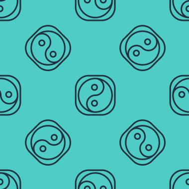 Siyah çizgi Yin Yang 'ın sembolü uyum ve denge simgesi yeşil arkaplanda izole edilmiş pürüzsüz desen. Vektör İllüstrasyonu