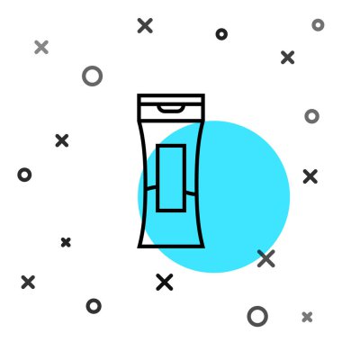 Beyaz arka planda izole edilmiş siyah çizgi şampuan ikonu. Rastgele dinamik şekiller. Vektör İllüstrasyonu