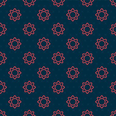 Kırmızı çizgi Sun simgesi siyah arkaplanda izole edilmiş. Yaz sembolü. Güneşli bir gün. Vektör İllüstrasyonu