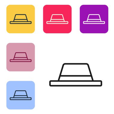 Beyaz arka planda izole edilmiş kurdele ikonu olan siyah çizgi adamı şapkası. Renkli kare düğmelerle simgeleri ayarla. Vektör İllüstrasyonu