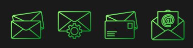 Zarf, Zarf, Zarf ayarı ve Posta ve E- posta satırını ayarla. Renk simgeleri. Vektör