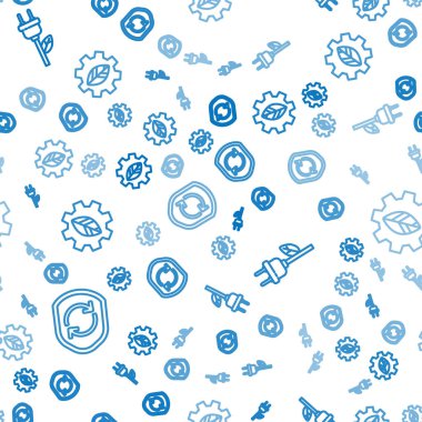 Hat Geri Dönüşüm sembolünü kalkanın içine, elektrik prizini yaprağa, Yaprak fabrikasını da dişli makineye yerleştirin. Vektör