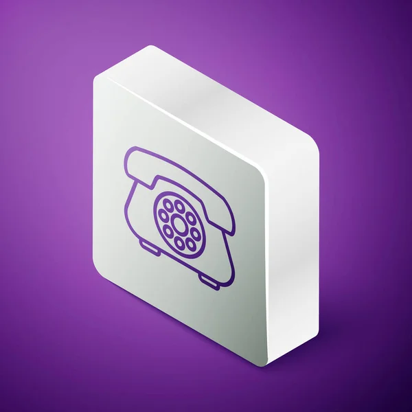 Ізометрична Лінія Піктограма Телефону Ізольована Фіолетовому Фоні Стаціонарний Телефон Срібна — стоковий вектор