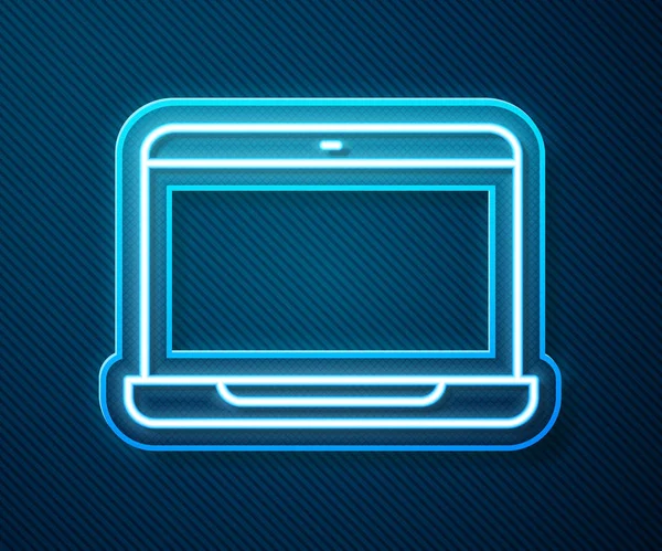 青の背景に隔離されたネオンラインノートパソコンのアイコンを光る 空の画面表示のコンピュータノートブック ベクターイラスト — ストックベクタ