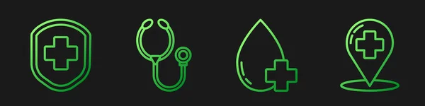 Définir Ligne Faites Don Sang Avec Croix Bouclier Médical Avec — Image vectorielle