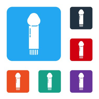 White Dildo vibrator for sex games icon isolated on white background. Sex toy for adult. Vaginal exercise machines for intimate. Set icons in color square buttons. Vector Illustration