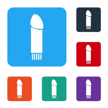 White Dildo vibrator for sex games icon isolated on white background. Sex toy for adult. Vaginal exercise machines for intimate. Set icons in color square buttons. Vector Illustration