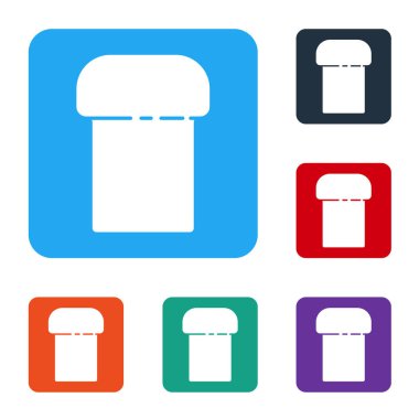 Beyaz arka planda izole edilmiş beyaz Paskalya pastası ikonu. Mutlu Paskalyalar. Renkli kare düğmelerle simgeleri ayarla. Vektör İllüstrasyonu