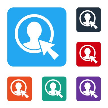 Beyaz arkaplanda izole edilmiş hesap ekranı simgesi oluştur. Renkli kare düğmelerle simgeleri ayarla. Vektör İllüstrasyonu