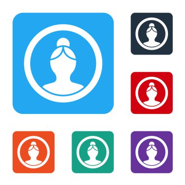 Beyaz arkaplanda izole edilmiş hesap ekranı simgesi oluştur. Renkli kare düğmelerle simgeleri ayarla. Vektör İllüstrasyonu