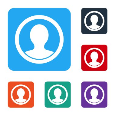 Beyaz arkaplanda izole edilmiş hesap ekranı simgesi oluştur. Renkli kare düğmelerle simgeleri ayarla. Vektör İllüstrasyonu