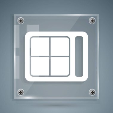 Gri arkaplanda fırça simgesi olan beyaz göz gölgesi paleti. Kare cam paneller. Vektör İllüstrasyonu