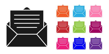 Beyaz arkaplanda siyah zarf simgesi izole edildi. E- posta mektup sembolü. Simgeleri renklendirin. Vektör İllüstrasyonu