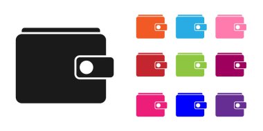 Siyah cüzdan simgesi beyaz arka planda izole. Cüzdan simgesi. Nakit tasarruf sembolü. Simgeler renkli ayarlayın. Vektör Illustration