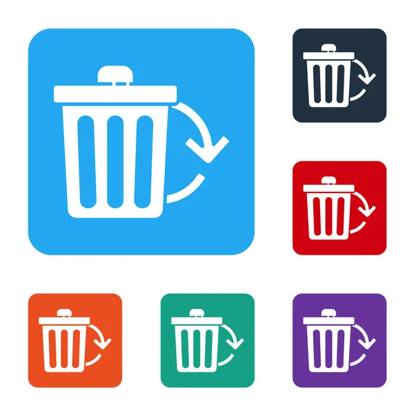 Witte Prullenbak Met Recycle Symbool Pictogram Geïsoleerd Witte Achtergrond Prullenbak — Stockvector