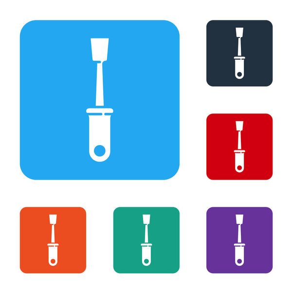 White Screwdriver icon isolated on white background. Service tool symbol. Set icons in color square buttons. Vector Illustration