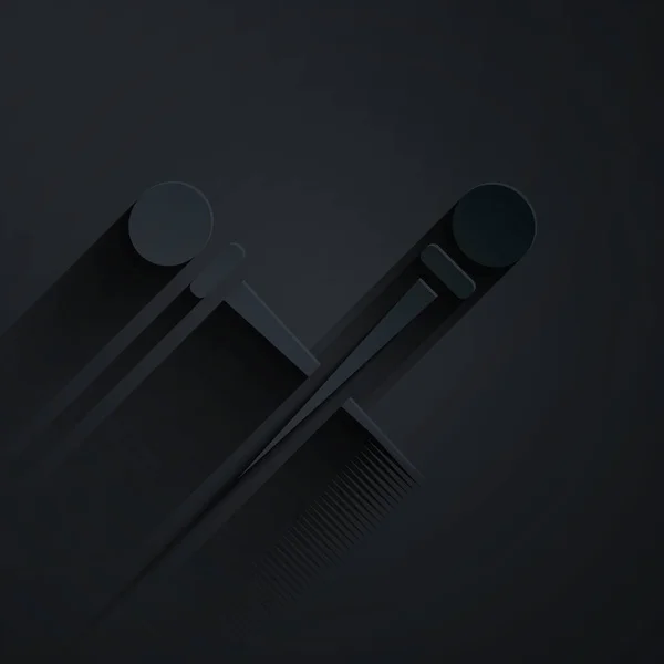 Papier Découpé Aiguilles Tricoter Icône Isolée Sur Fond Noir Étiquette — Image vectorielle