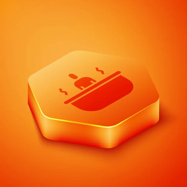 Isometric Bathtub Icon Isolated Orange Background Orange Hexagon Button Vector — Stock Vector