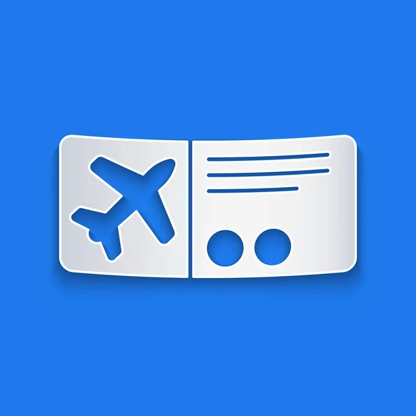 Papiergeschnittenes Airline Ticketsymbol Isoliert Auf Blauem Hintergrund Flugticket Papierkunst Vektorillustration — Stockvektor