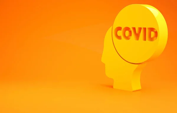 Yellow Corona Virus Covid Icon Isolated Orange Background Bacteria Germs — Stock Photo, Image