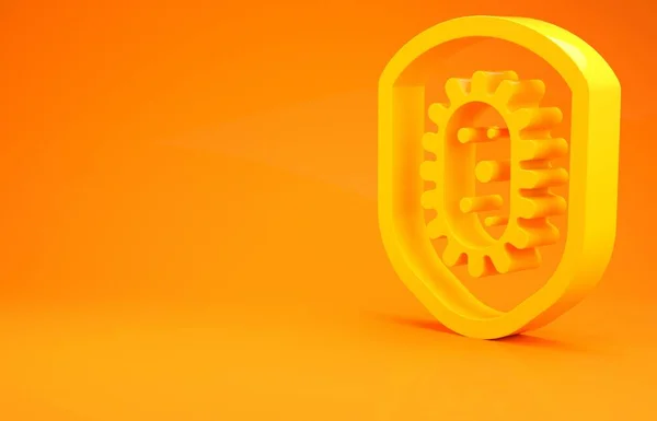 Yellow Shield protecting from virus, germs and bacteria icon isolated on orange background. Immune system concept. Corona virus 2019-nCoV. Minimalism concept. 3d illustration 3D render