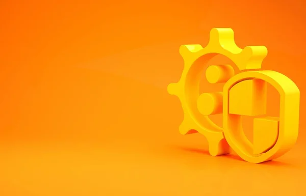 Yellow Shield protecting from virus, germs and bacteria icon isolated on orange background. Immune system concept. Corona virus 2019-nCoV. Minimalism concept. 3d illustration 3D render