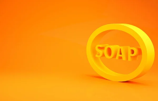 Yellow Bar Soap Icon Isolated Orange Background Soap Bar Bubbles — Stock Photo, Image