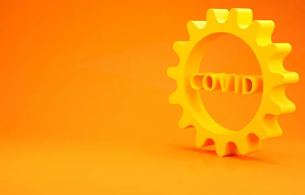 オレンジ色の背景に単離された黄色のコロナウイルスCovid 19アイコン 細菌や細菌 細胞癌 微生物 最小限の概念 3Dイラスト3Dレンダリング — ストック写真