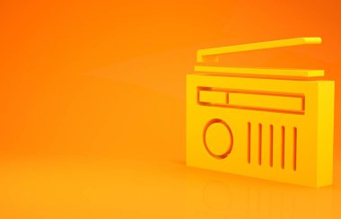 Sarı Radyo ve turuncu arka planda anten simgesi var. Minimalizm kavramı. 3d illüstrasyon 3d canlandırma
