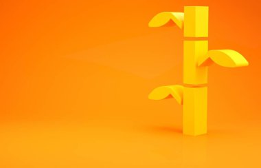 Turuncu arka planda yaprak ikonu olan sarı Bambu sapları. Minimalizm kavramı. 3d illüstrasyon 3B canlandırma