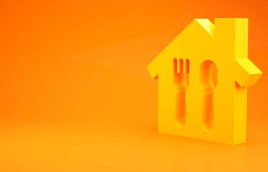 Sarı Çevrimiçi sipariş ve fast food dağıtım ikonu turuncu arka planda izole edildi. Minimalizm kavramı. 3d illüstrasyon 3B canlandırma