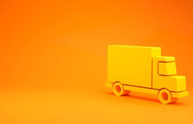 Sarı kargo kamyonu ikonu turuncu arka planda izole edildi. Minimalizm kavramı. 3d illüstrasyon 3B canlandırma