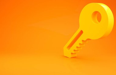 Sarı Anahtar simgesi turuncu arkaplanda izole edildi. Minimalizm kavramı. 3d illüstrasyon 3B canlandırma